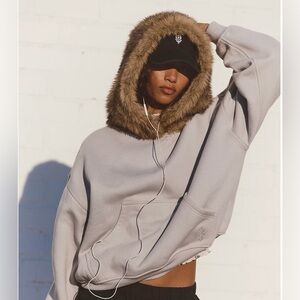 FP Gray Hoodie with Faux Fur Trim